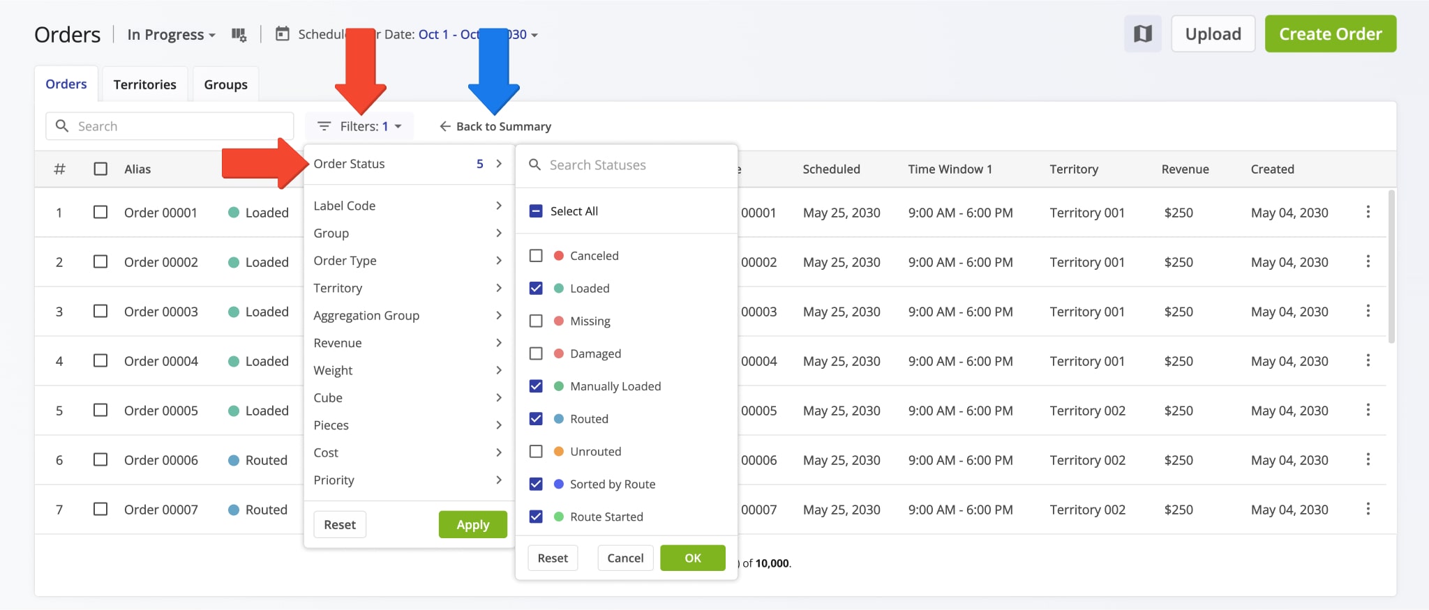 In the In Progress View Mode, you can view orders with the following statuses: Loaded, Manually Loaded, Routed, and Sorted.