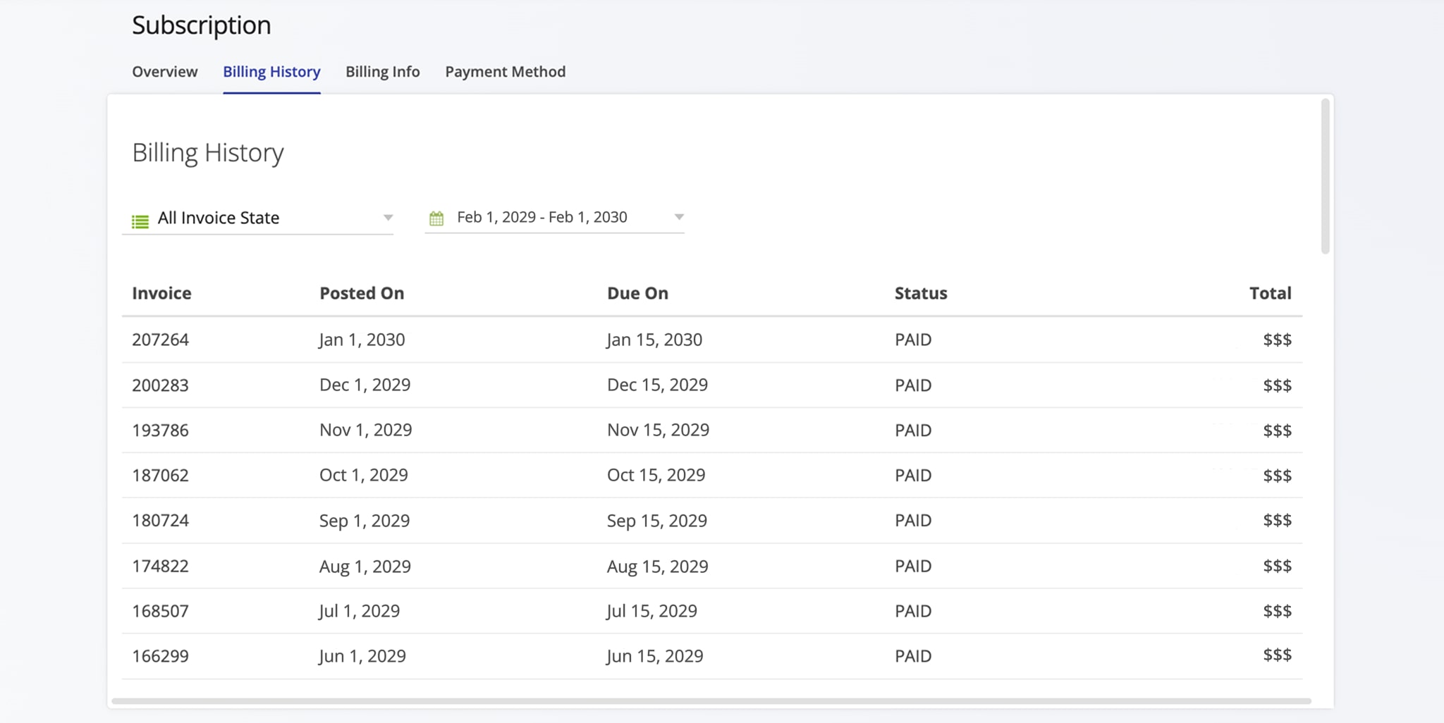 You can easily view your billing history, payment info, and change your payment method on the Subscription Page of your Route4Me account.