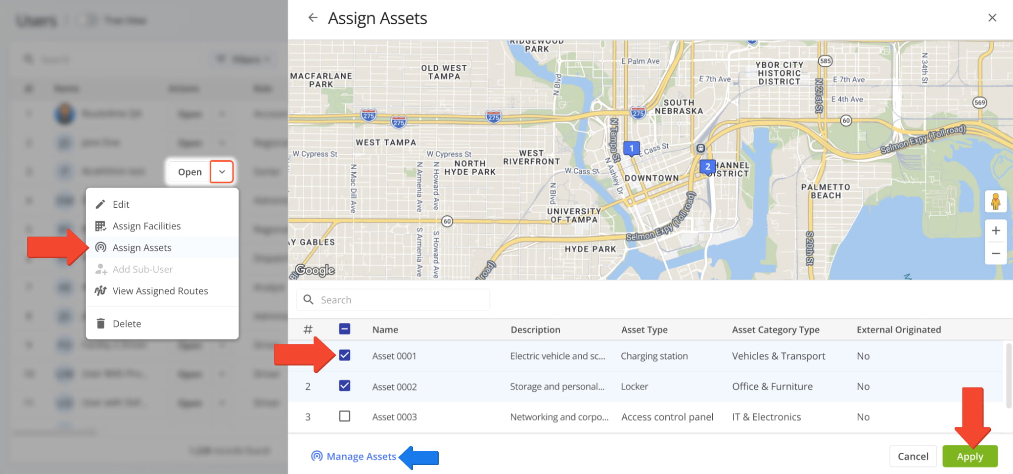 From the Users Page, you can assign team members to Company Assets.