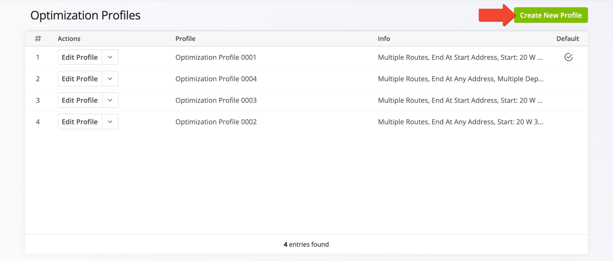 Create a new route optimization profile in your Route4Me account.