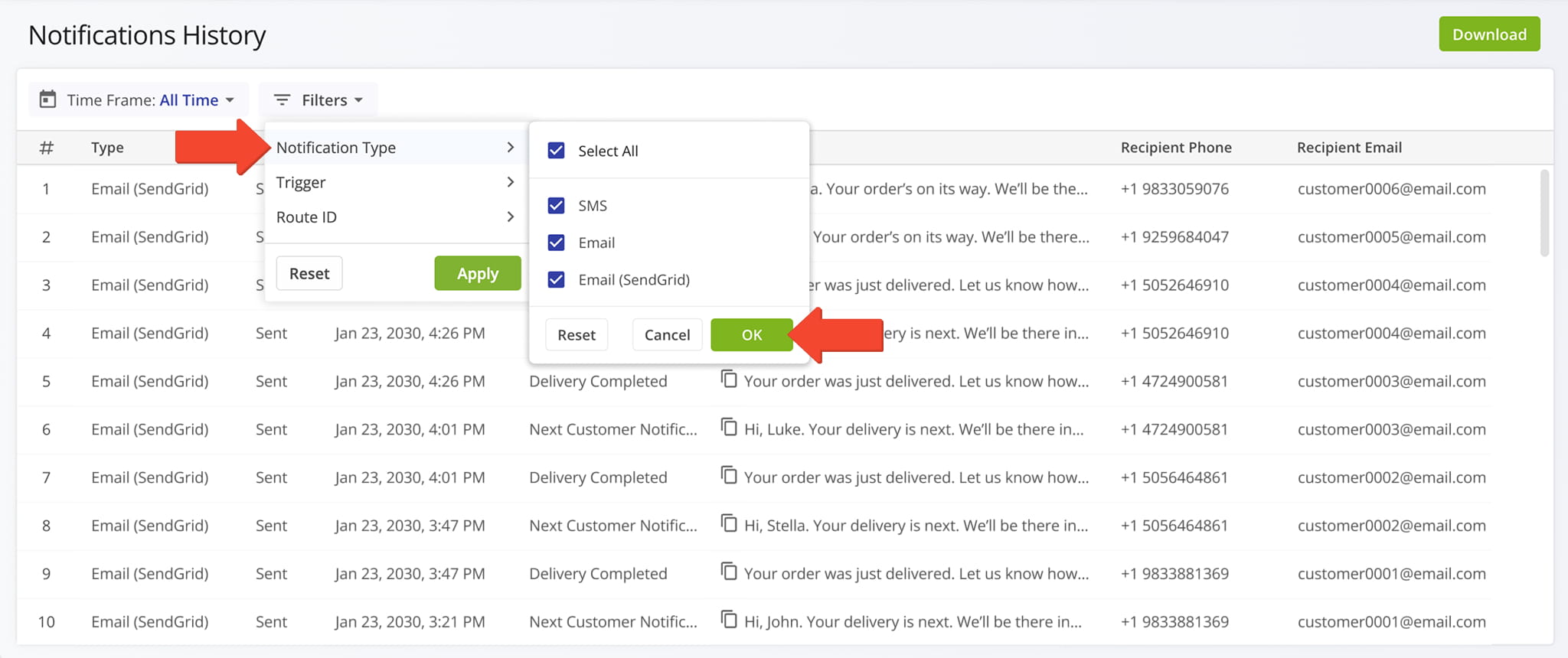 For convenience, you can filter Notifications by specific parameters. For instance, you can filter by Notification Type.