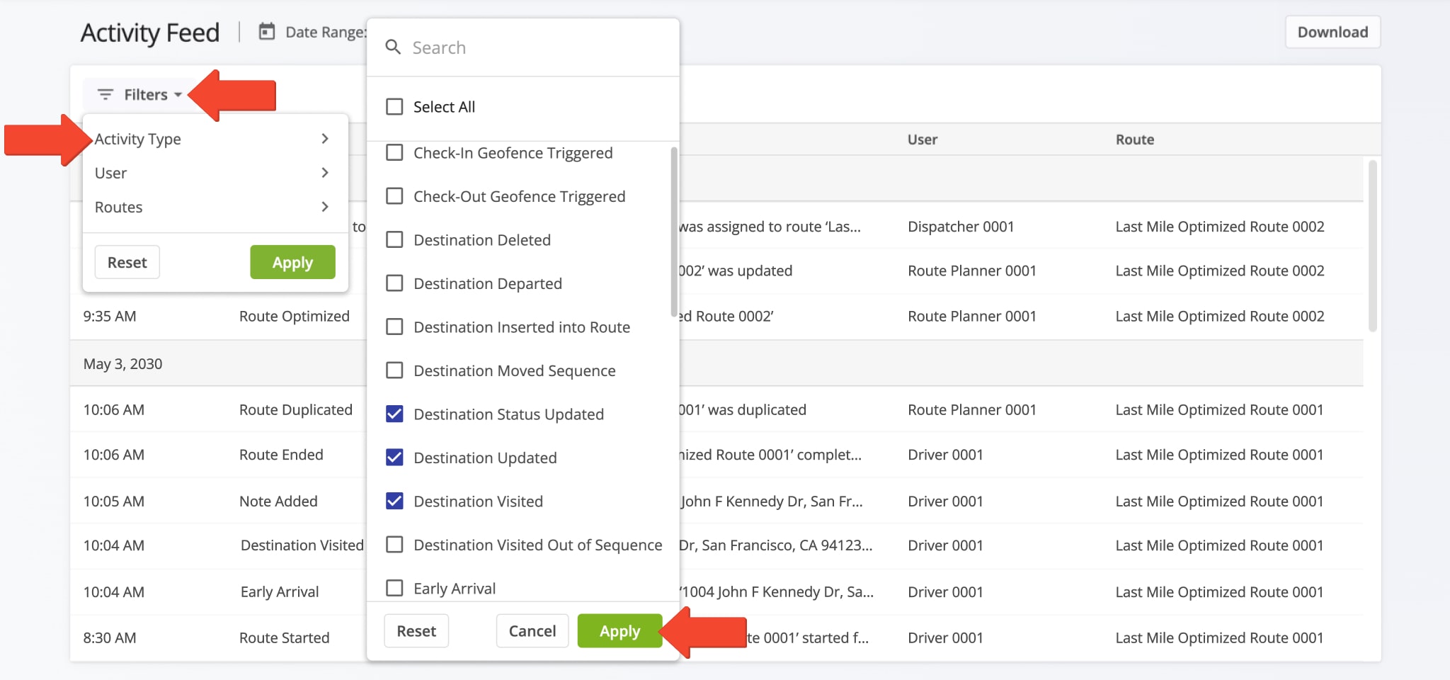 Filter your Activity Feed by Activity Type to see only those event updates corresponding to the specified activity type.