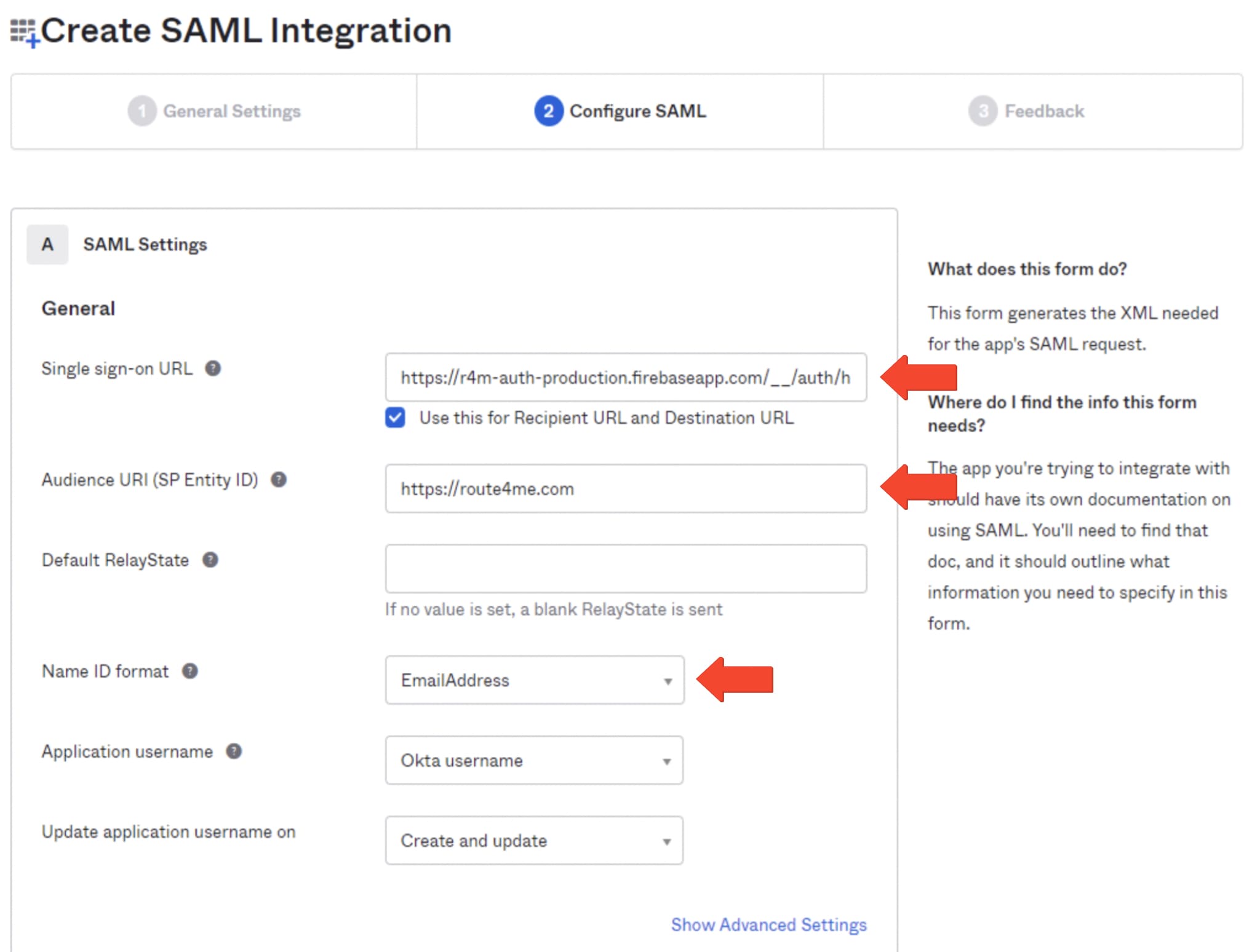 Configure your SAML SSO URL and Name ID format.