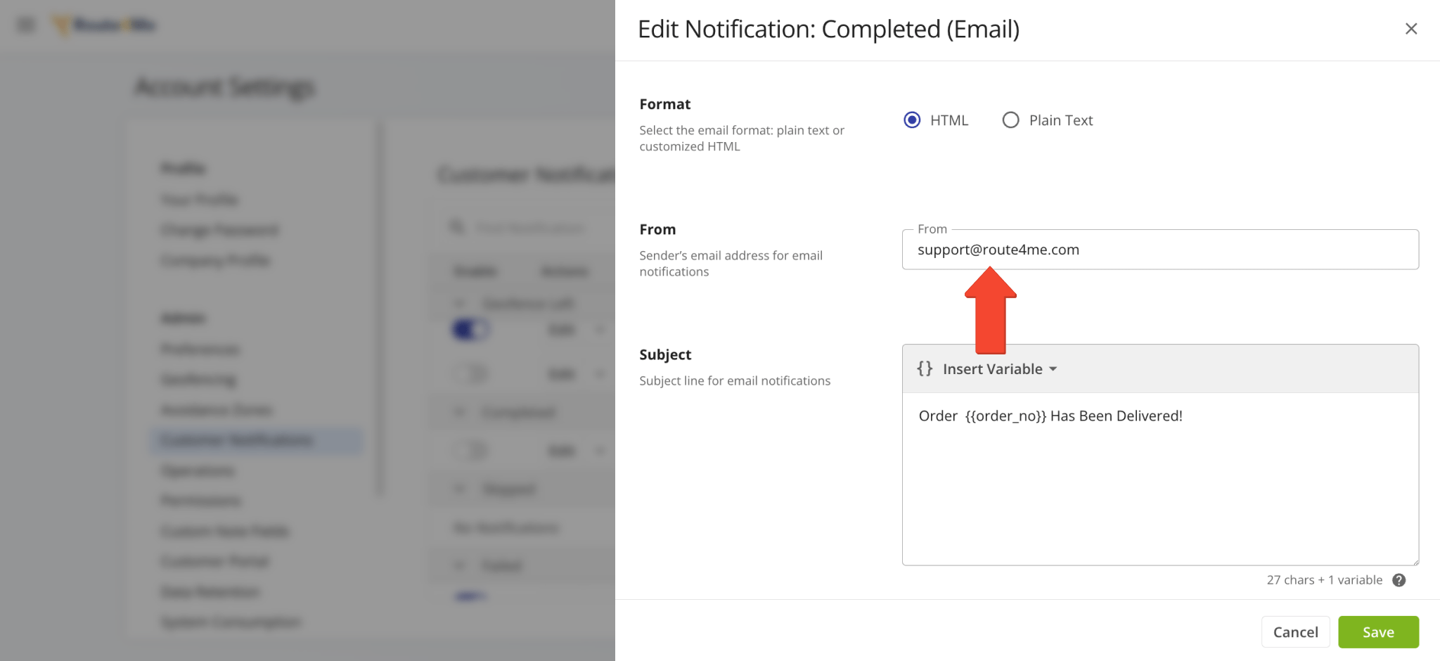 Send your Route4Me email notifications from your verified SendGrid email address.