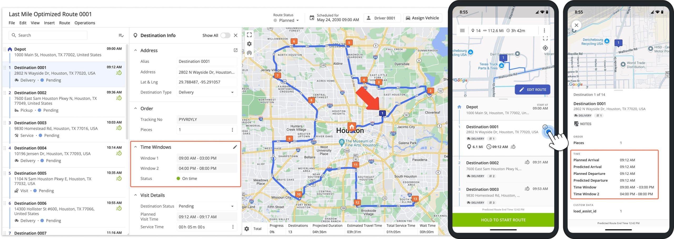 Open Customer Time Windows on dispatched drivers routes on Route4Me's mobile driver apps.