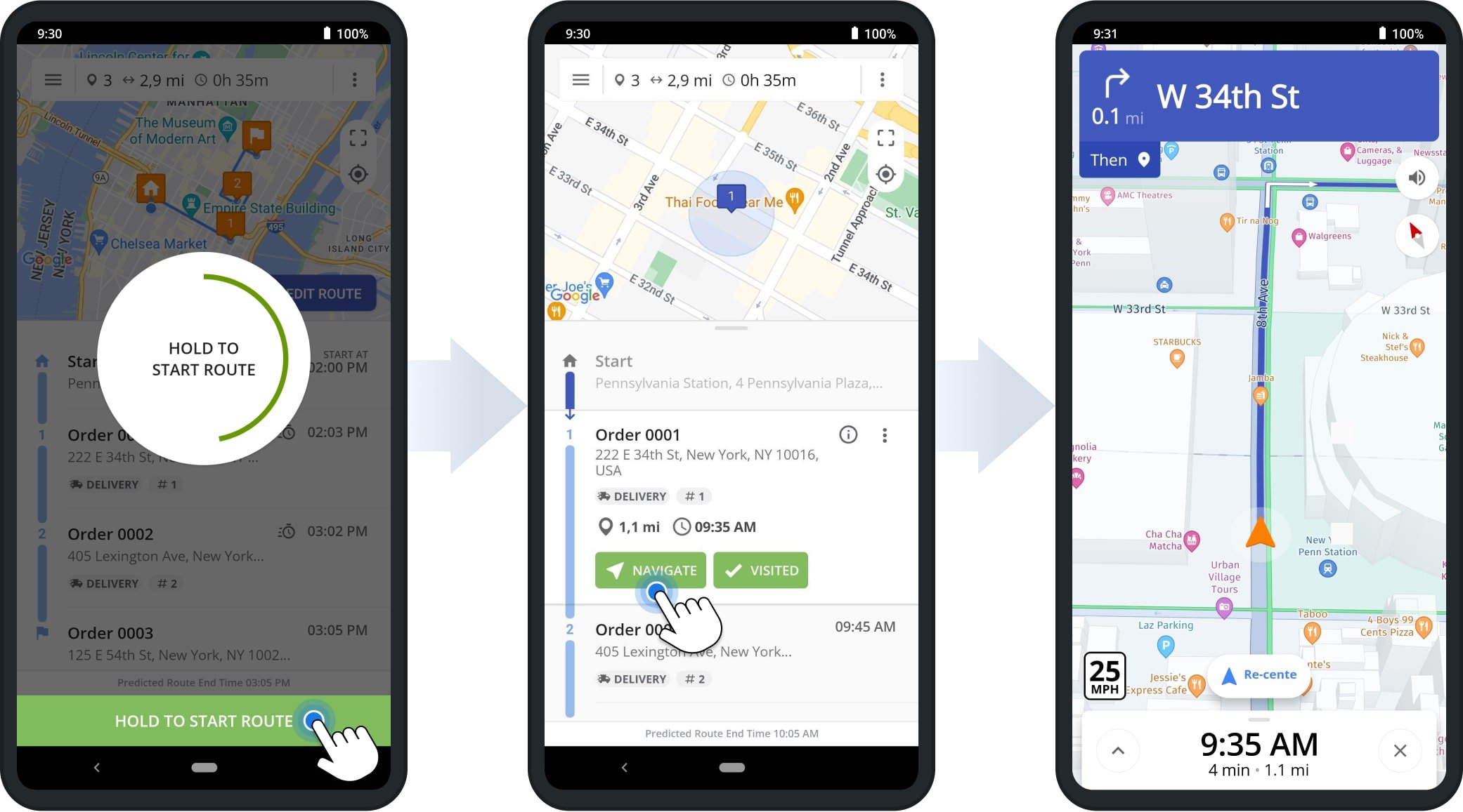 Start a final mile delivery route and use in-app voice-guided navigation to seamlessly reach customer destinations in the shortest time possible.