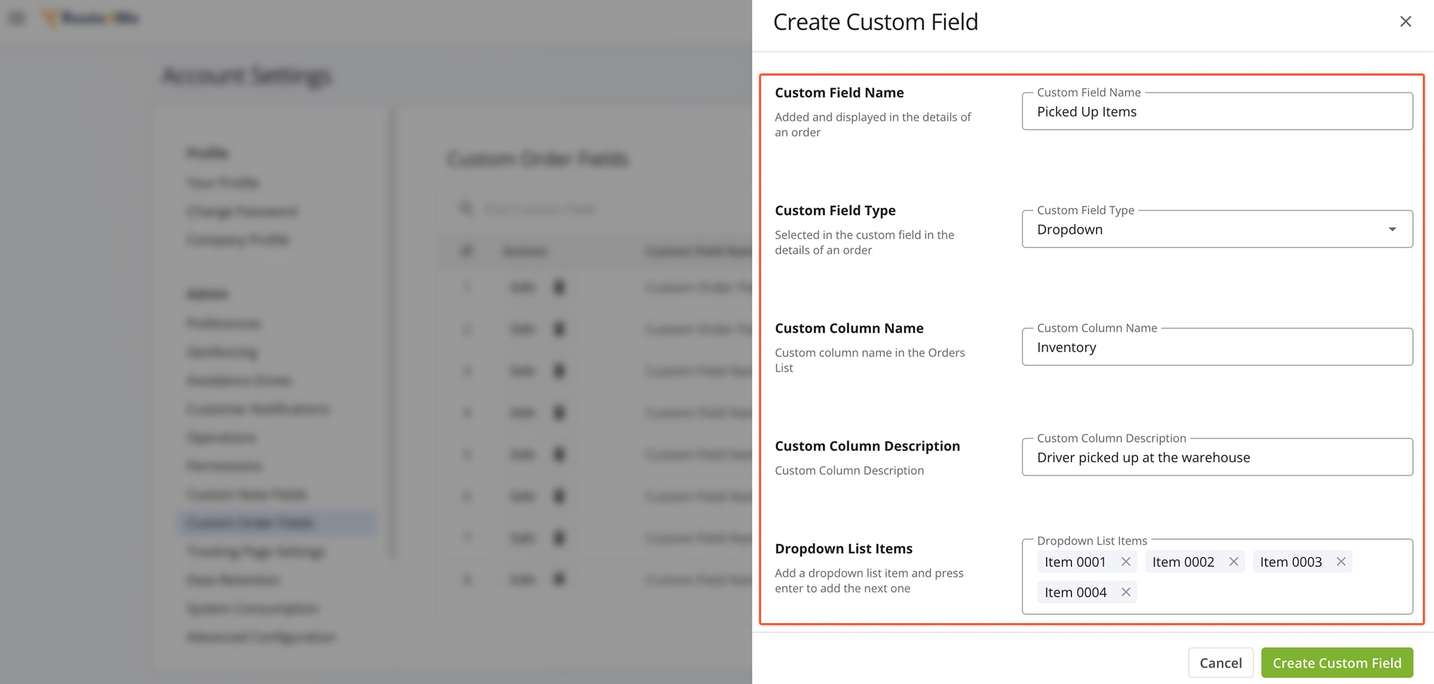 Create a dropdown for Custom Order Data to pick one of multiple user-defined values to this status for your orders.