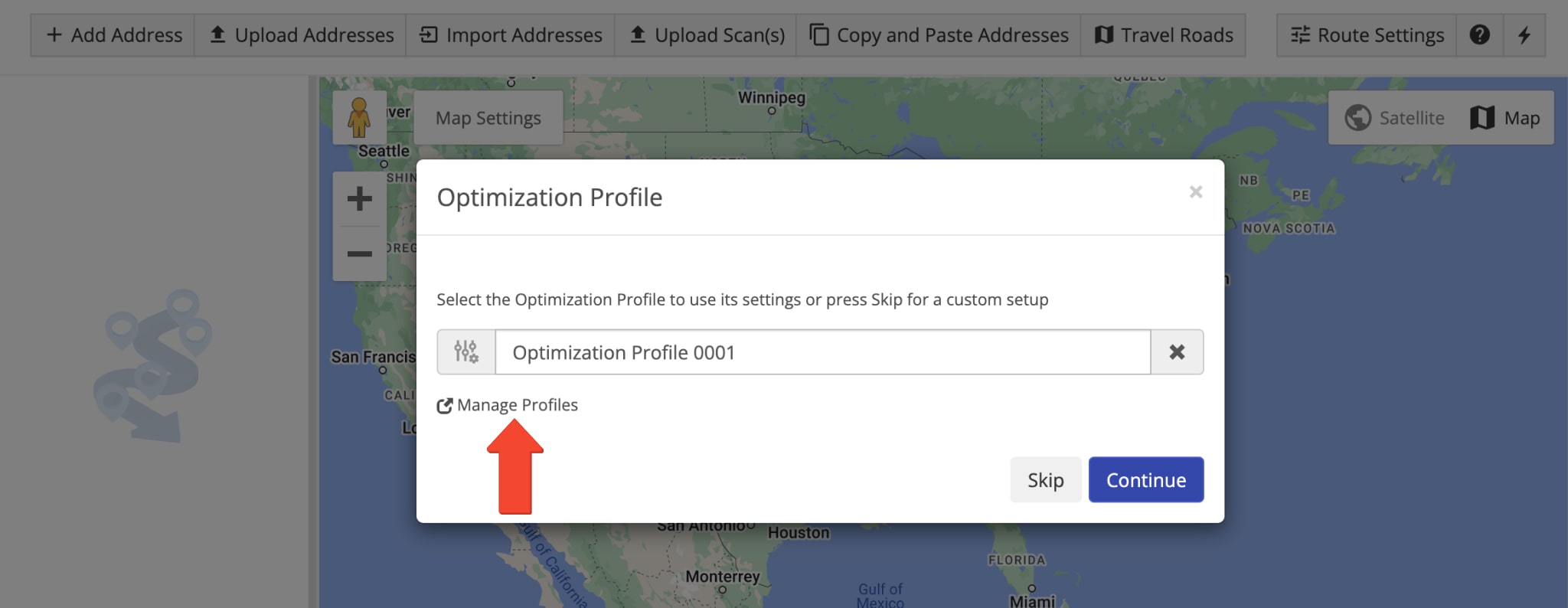 Open Optimization Profiles before adding addresses when planning routes with Constraints.
