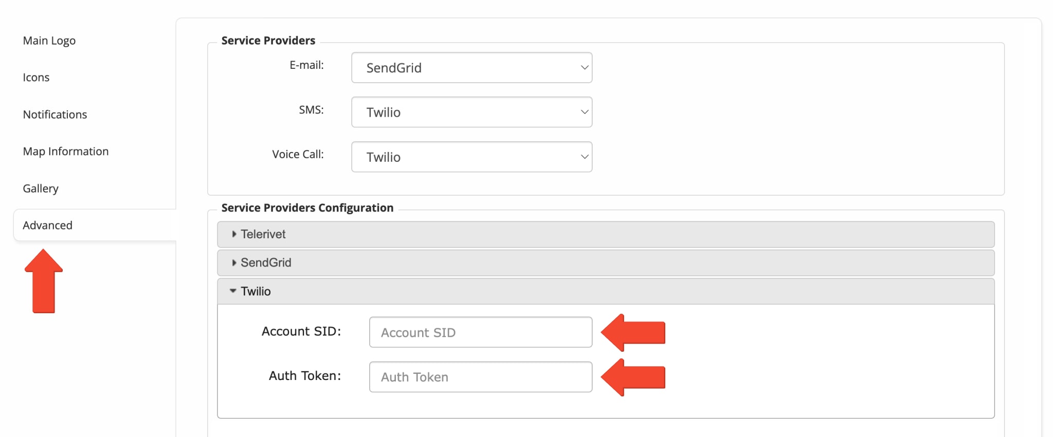 Make sure that the Twilio Account SID and Twilio Auth Token credentials are either valid or empty.