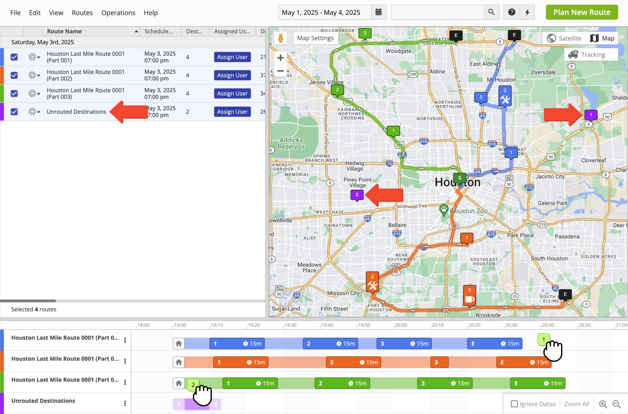Add unrouted destinations to constraints routes on the Routes Map.