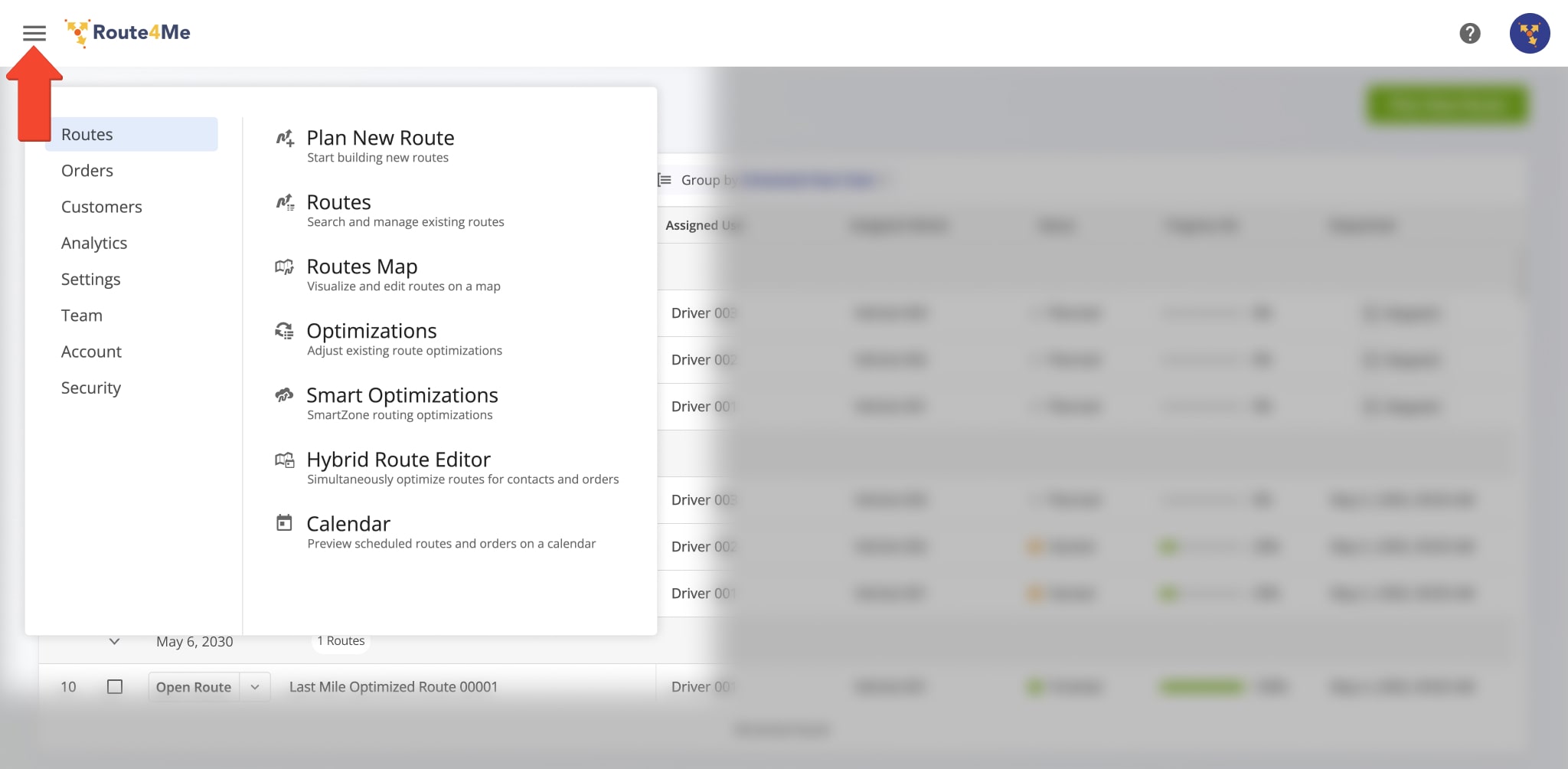 The tools of your Route Planning and Optimization Software are divided into categories with corresponding tabs on the Navigation Menu. Each category enables you to access different tools in the software depending on the functionality you need.