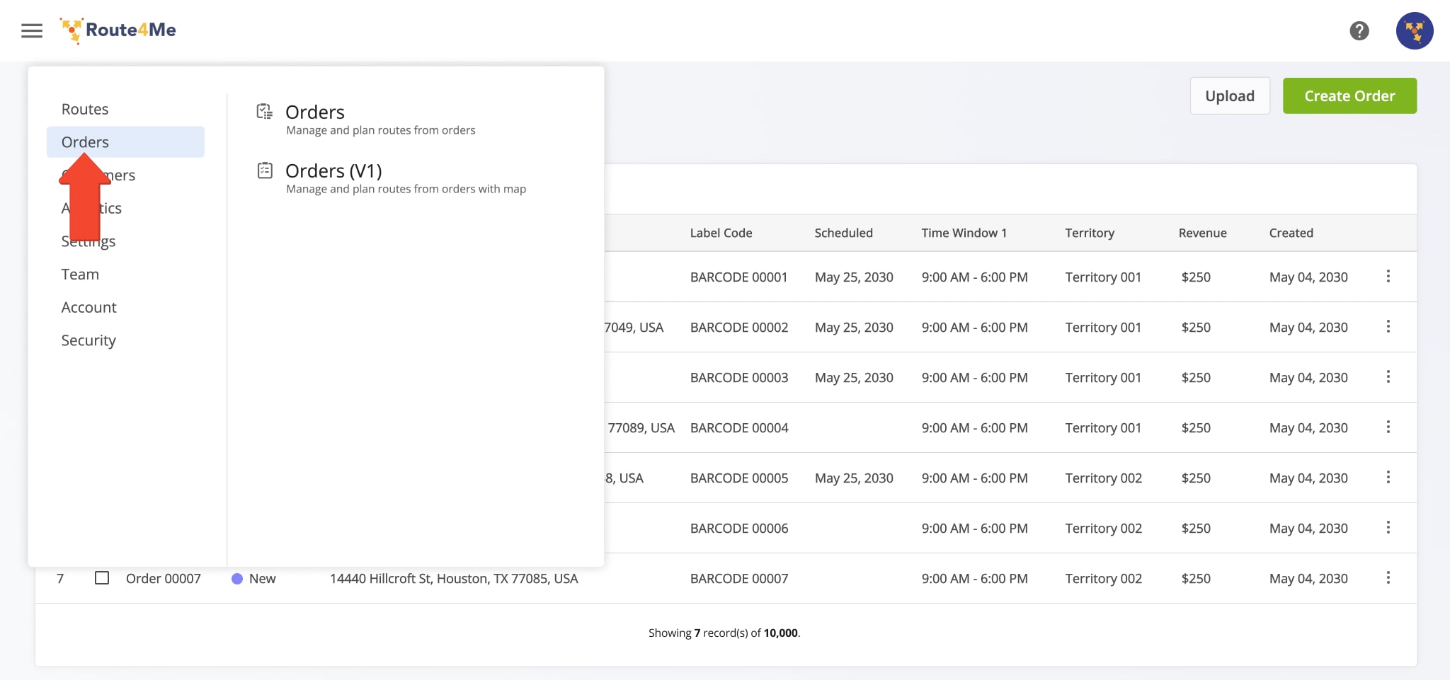 To open your Orders List, click the Burger Button and click the Orders tab. Then, select Orders from the menu.