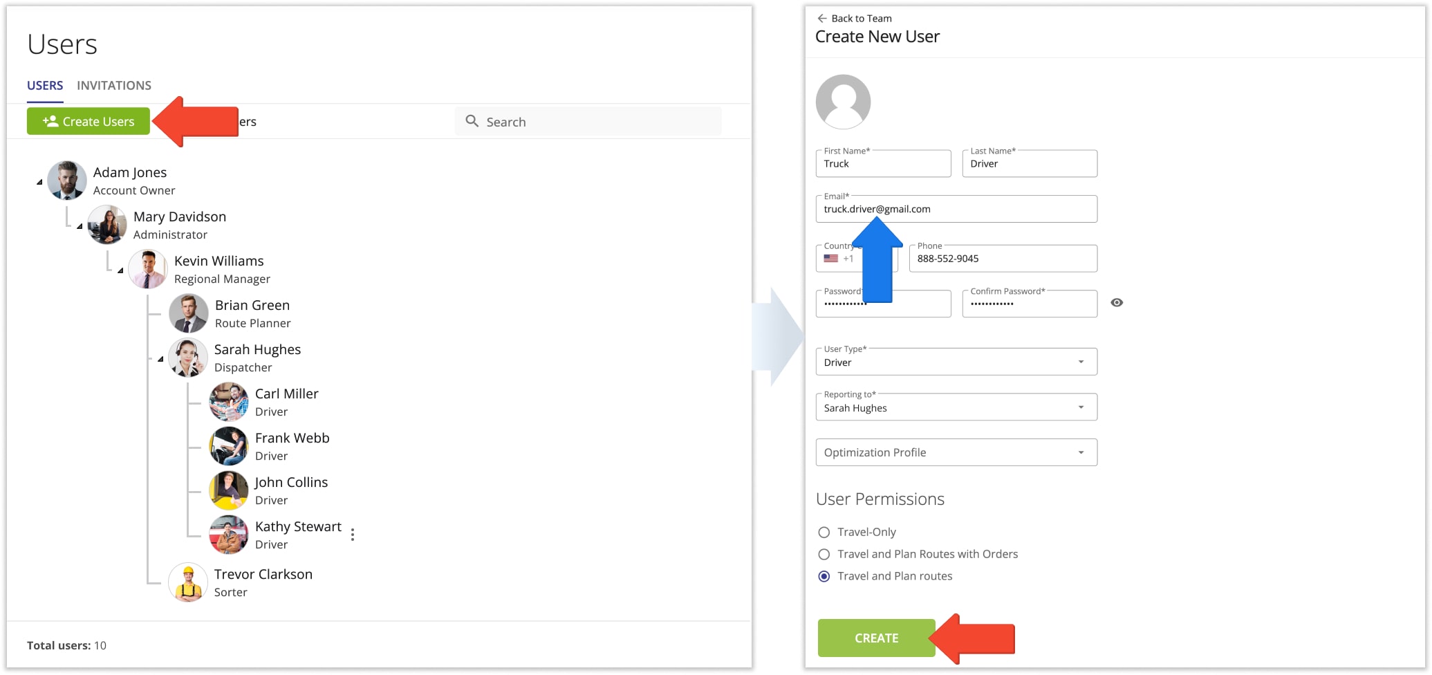 Create new trucker user profiles on your Route4Me account and use their Gmail address to allow signing in to Route4Trucks with Google SSO.