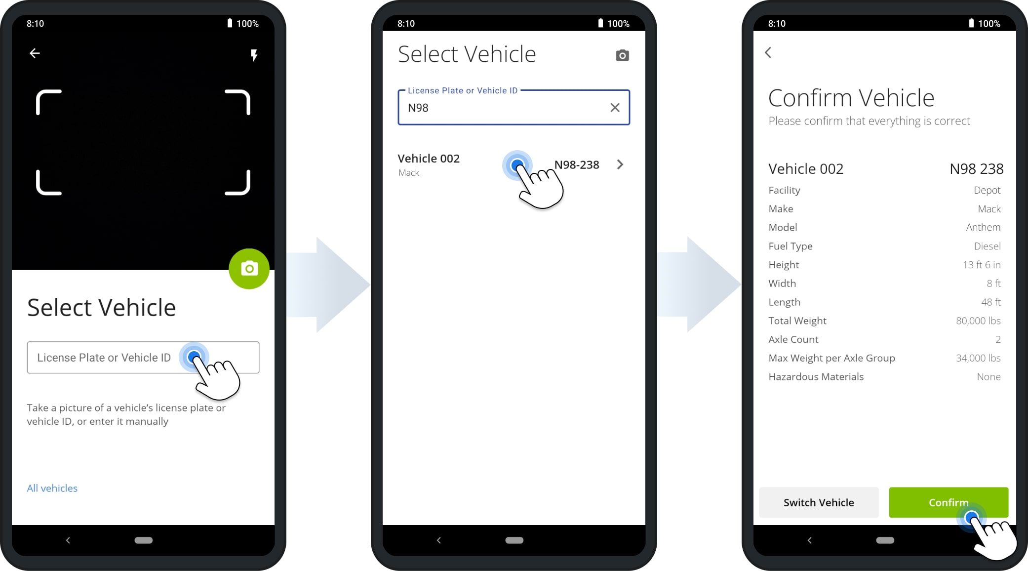 Manually enter license plates numbers into the fastest truck route planner to easily find and confirm commercial vehicle details.