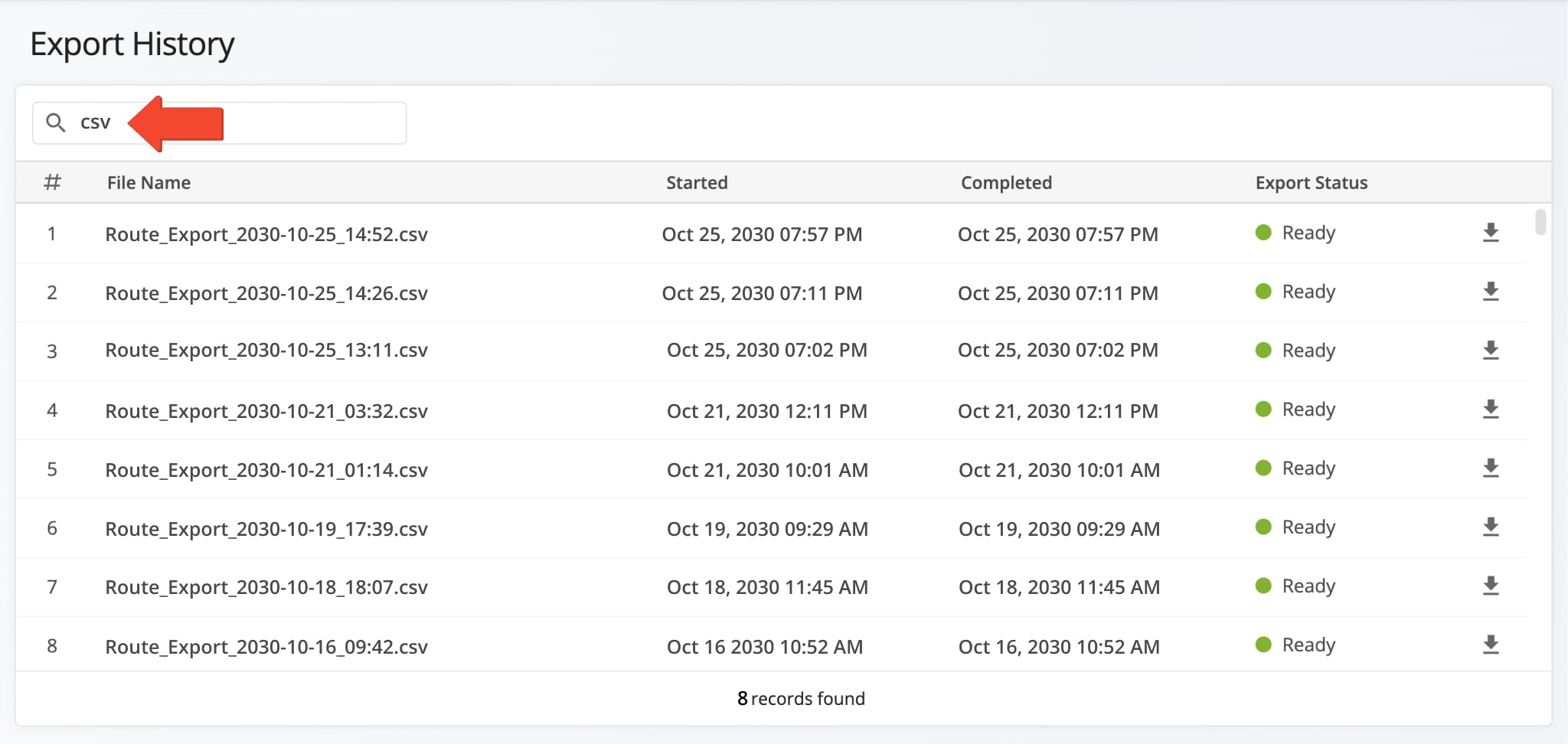 You can use the search field and input file names, export dates, and more to filter your preferred files.