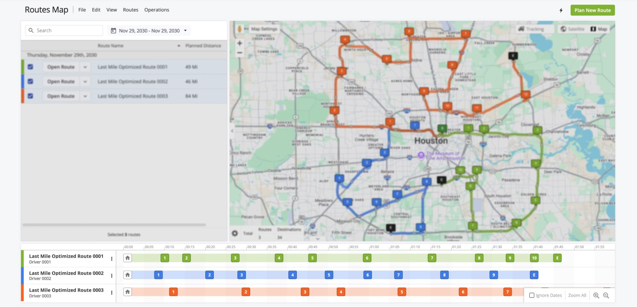 Use the Routes Timeline to view, manage, and move destinations in in a route or to another route sequence. 