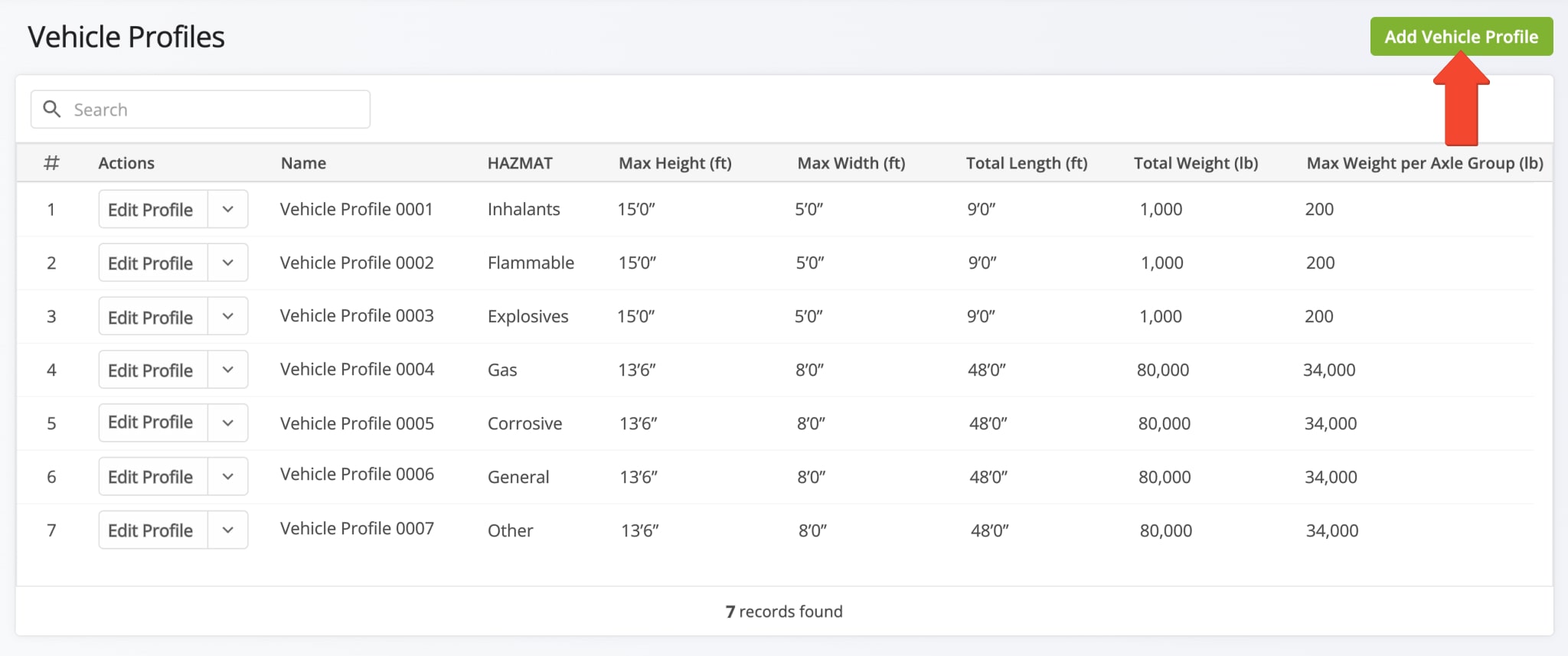 To create new fleet vehicles for commercial routing, click "Team" in the Navigation Menu, then "Vehicles".