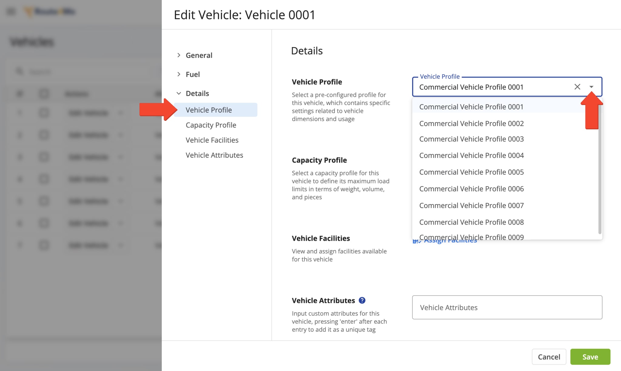 Select from the dropdown menu the Vehicle Profile you wish to assign the vehicle.