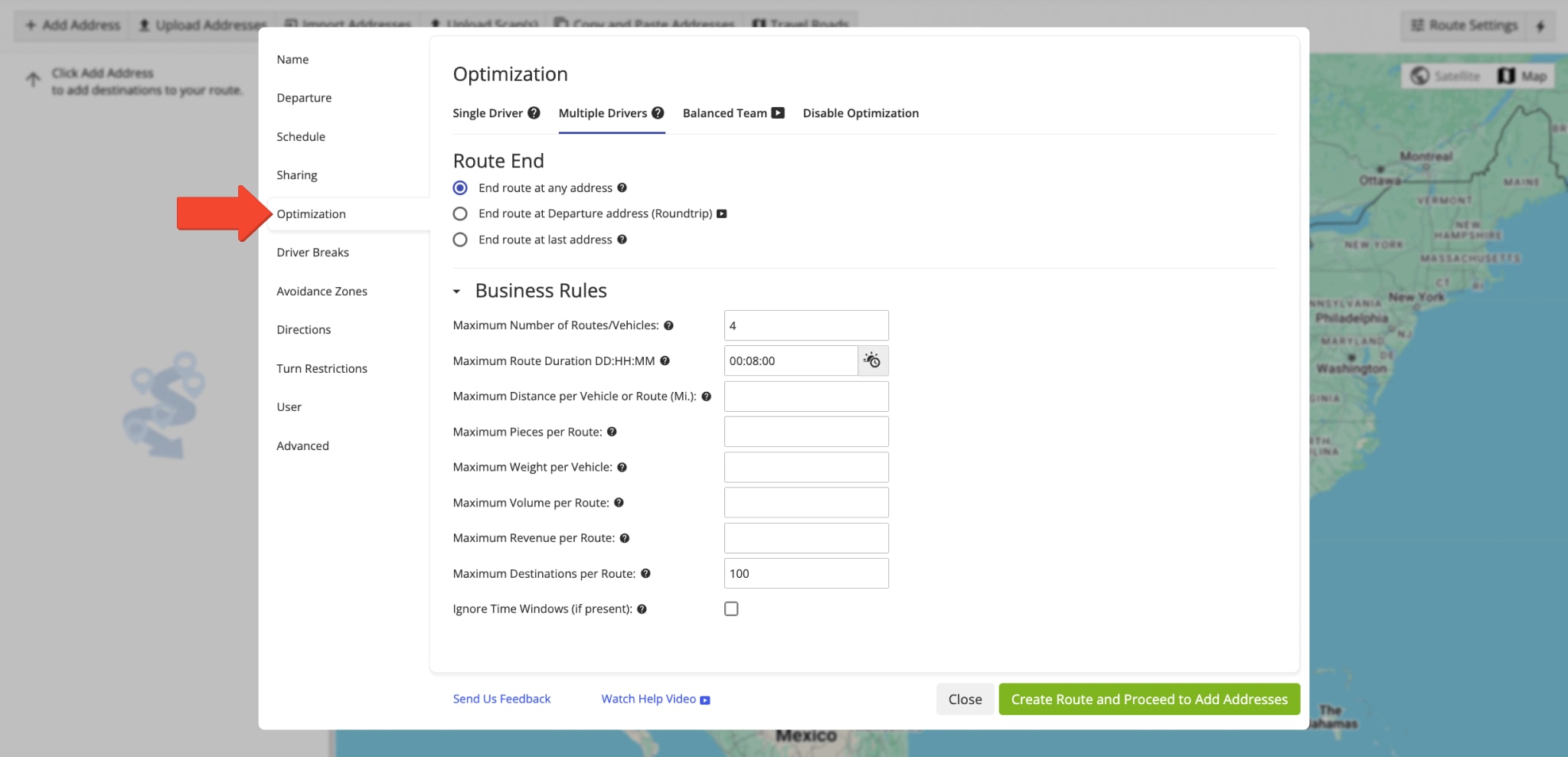 To gain more control over how your routes are optimized, you can use Route4Me's Optimization Profiles and Business Rules.