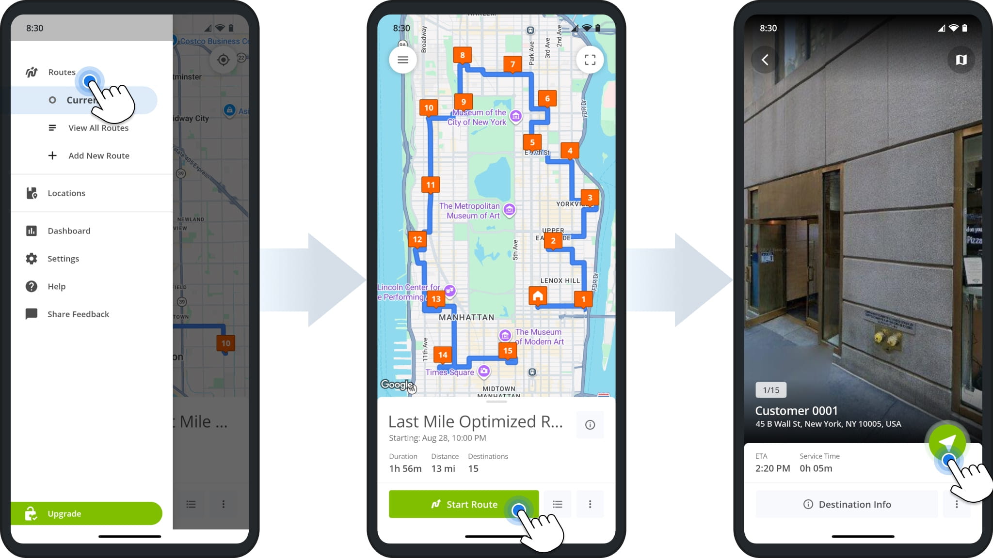 Open and start multi-address routes on Route4Me