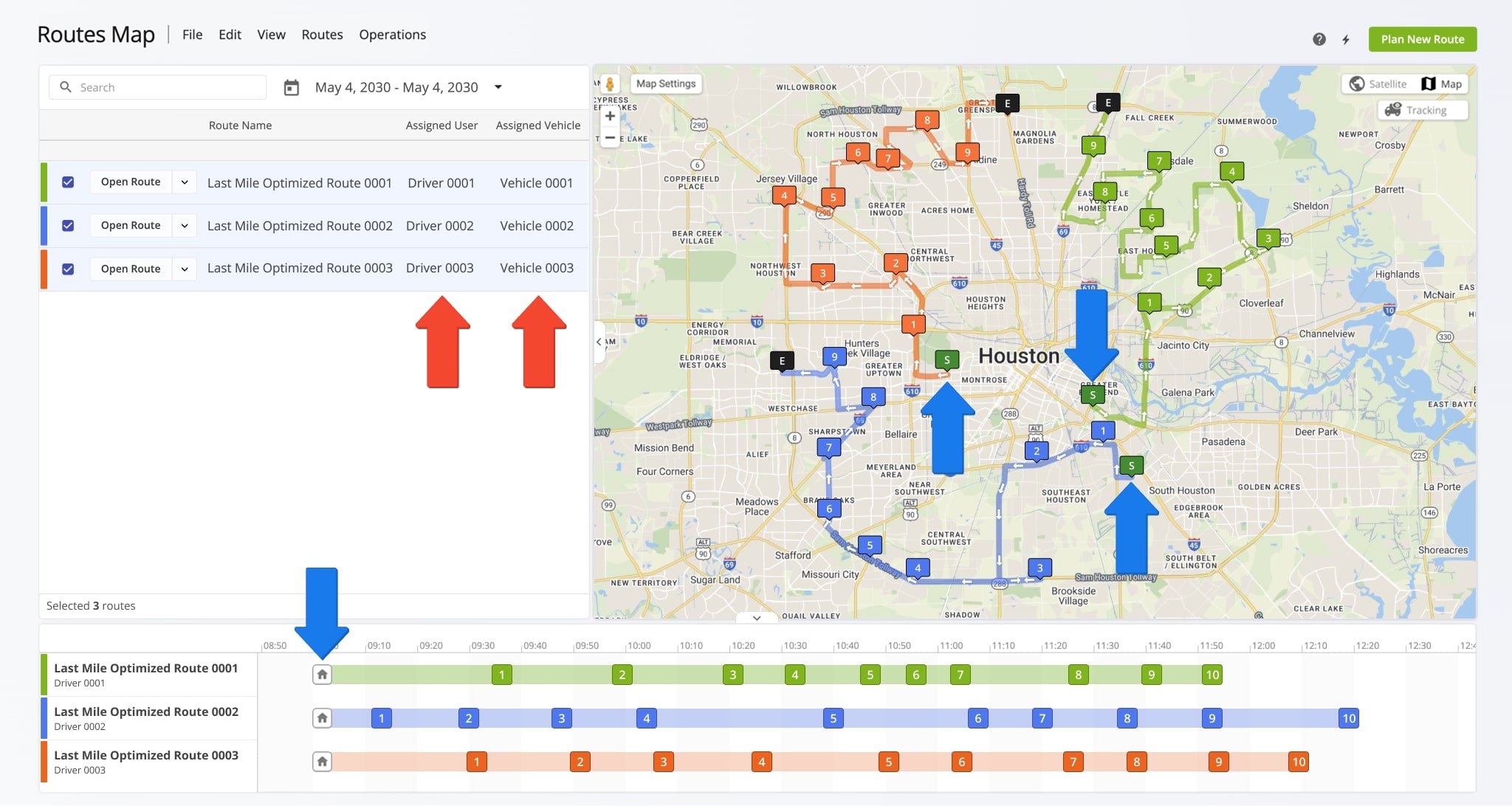 After validating addresses, Route4Me checks which Driver and Vehicle best match the required Driver Skills and Vehicle Attributes and plans the most optimal number of routes.