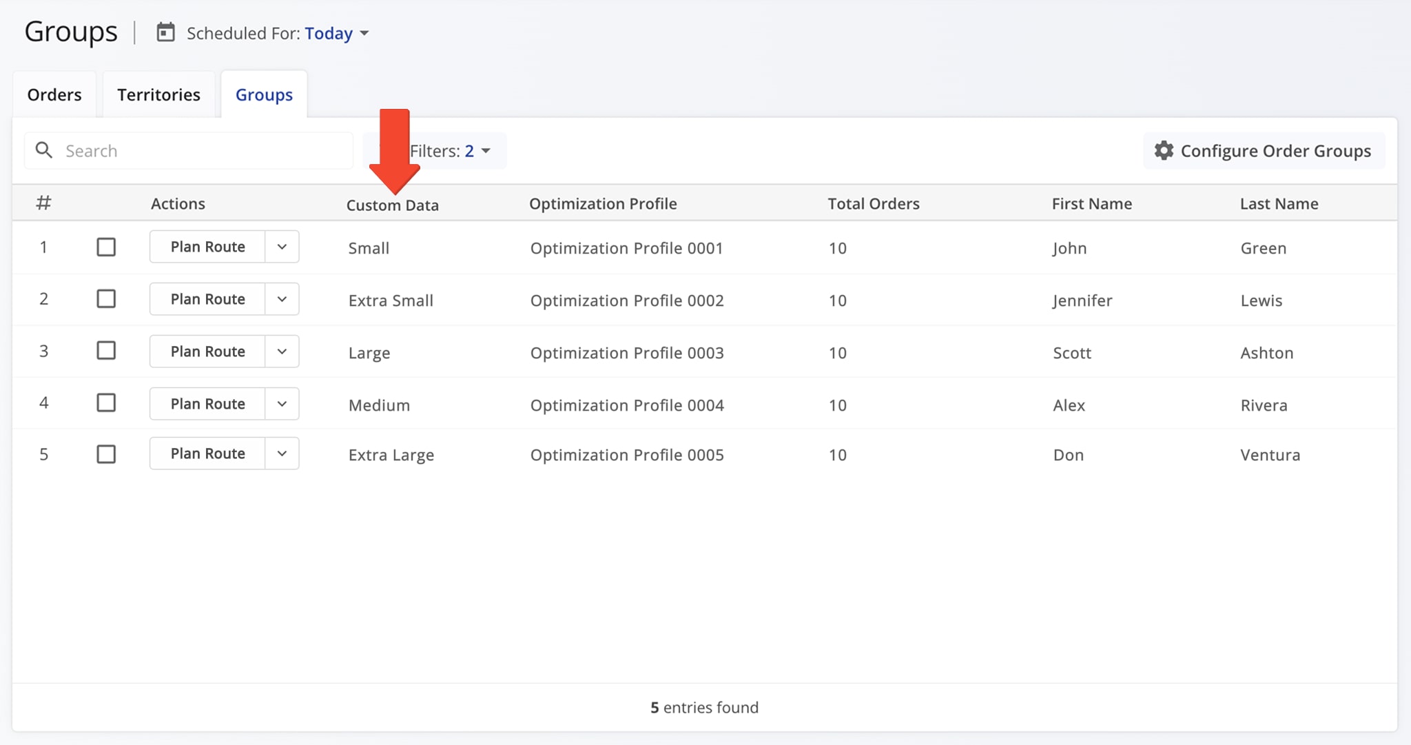 Repeat routing orders grouped by Order Custom Data values using the respective Order Groups.