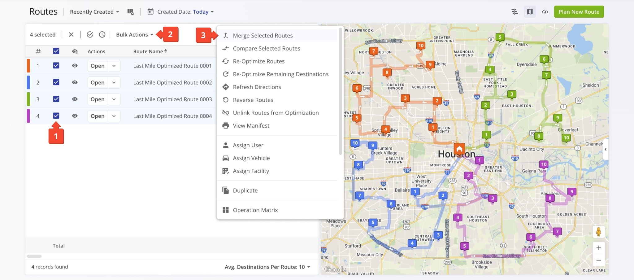 Select routes from your Routes List by checking the boxes, then click