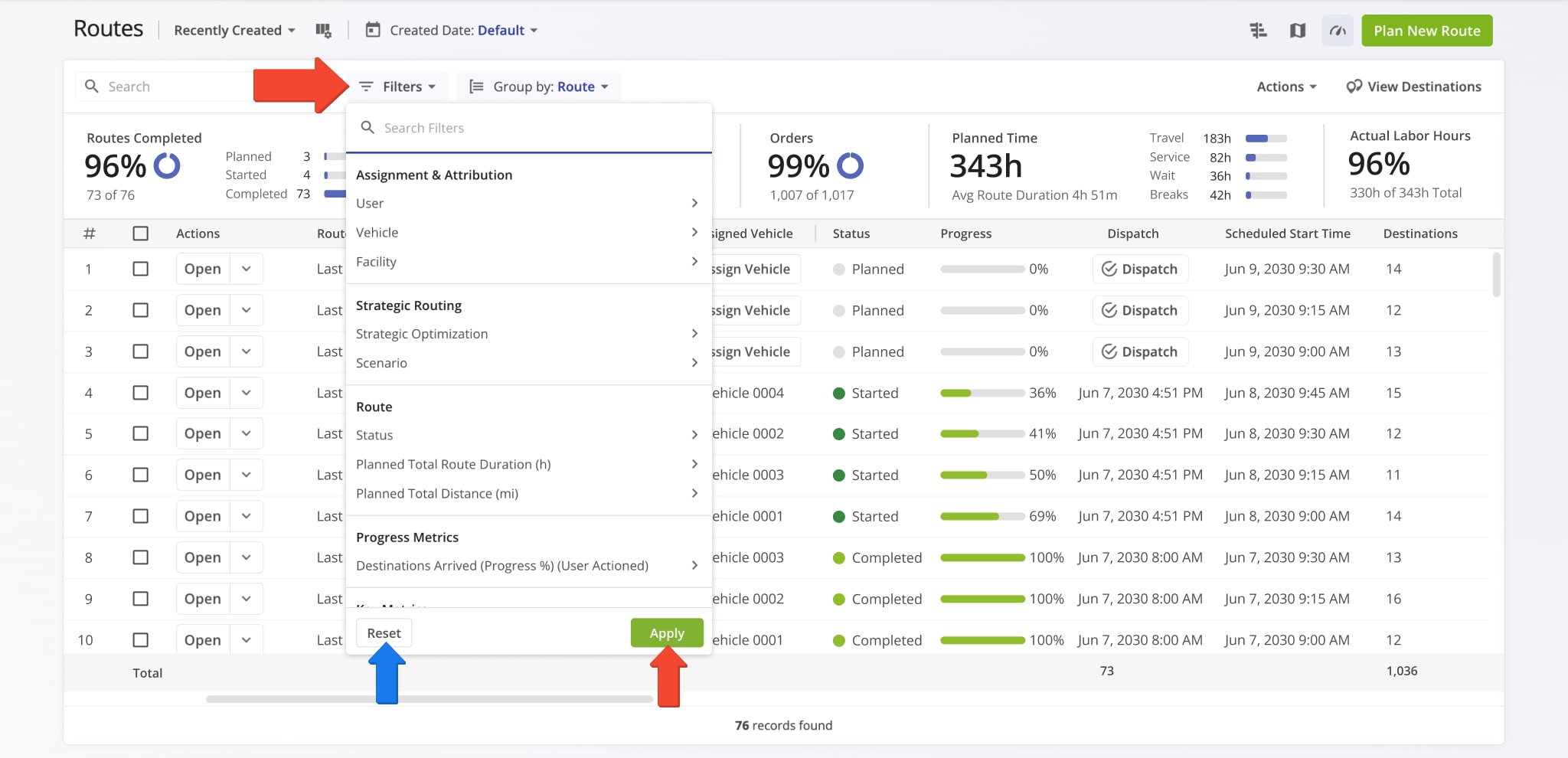 Filter routes by different attributes to see only the most relevant preferred routes from a list of millions.