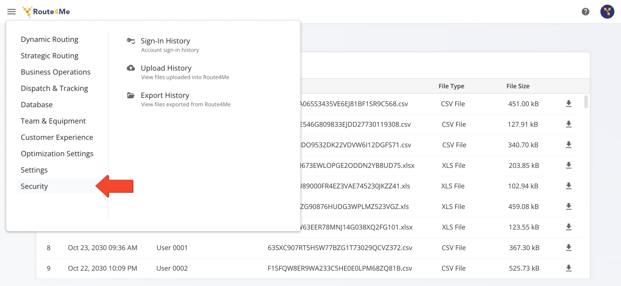 To ensure you always have a comprehensive overview of the activity on your Route4Me account, the Enterprise Route Planning Software provides detailed history records of all activity on your account.