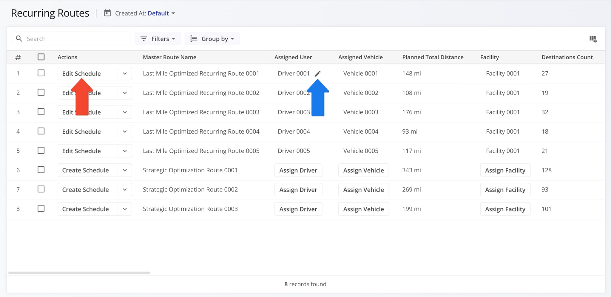 View and manage all Recurring Schedules on the Recurring Routes page.