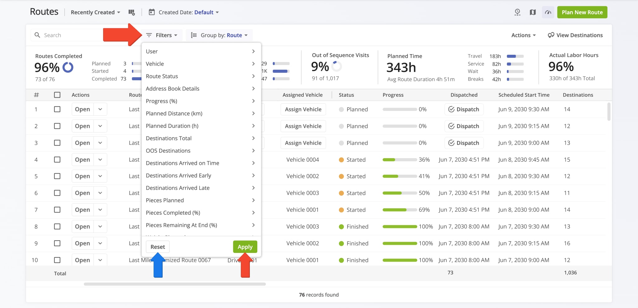 Filter routes by different attributes to see only the most relevant preferred routes from a list of millions.
