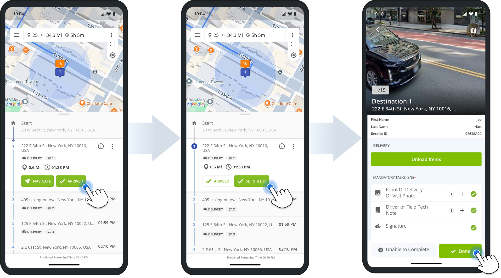 Setting stops statuses and attaching electronic proof of visit and delivery to route stops using Route4Me