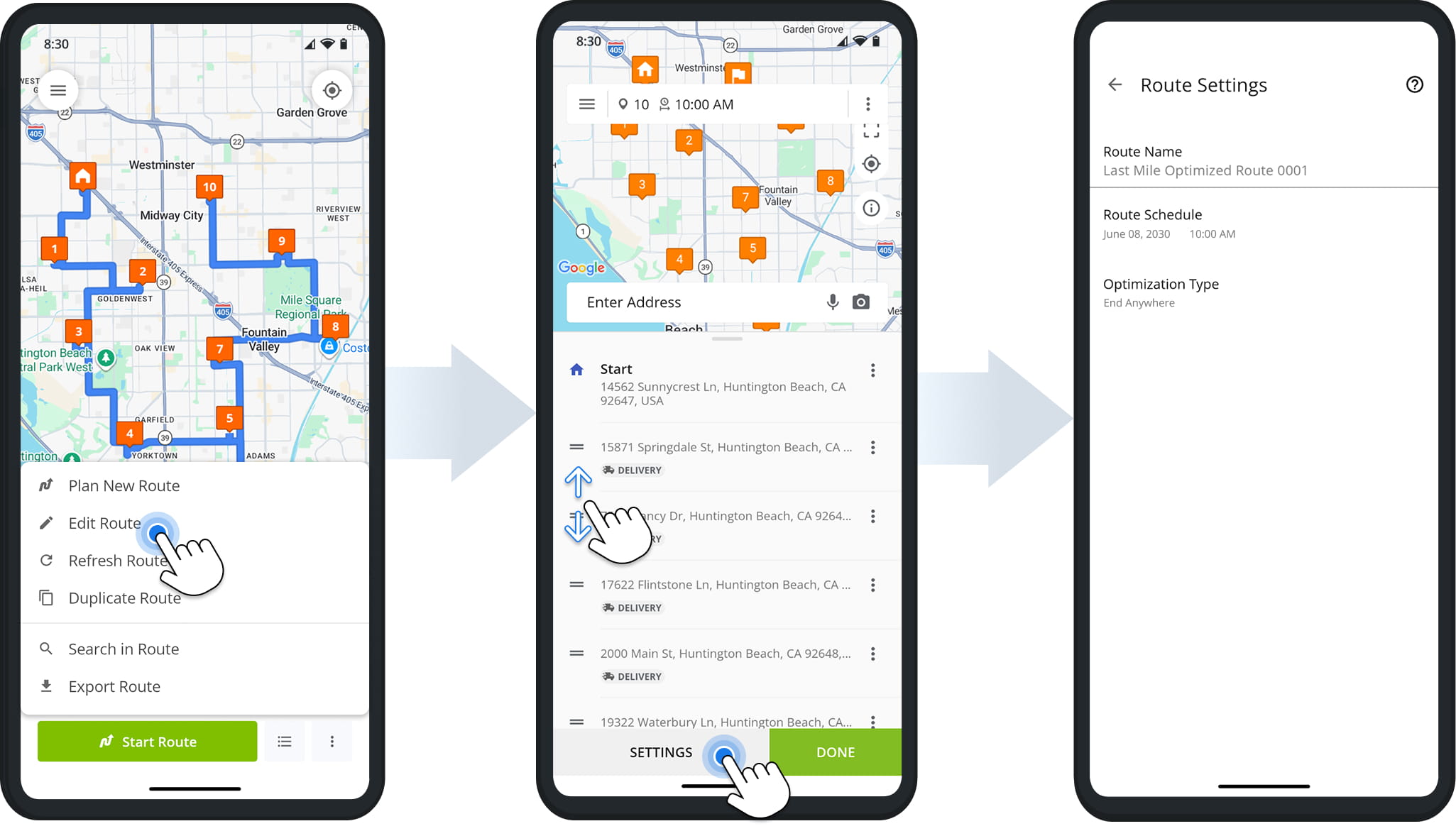 Tap Edit Route to make modifications to a destination.
