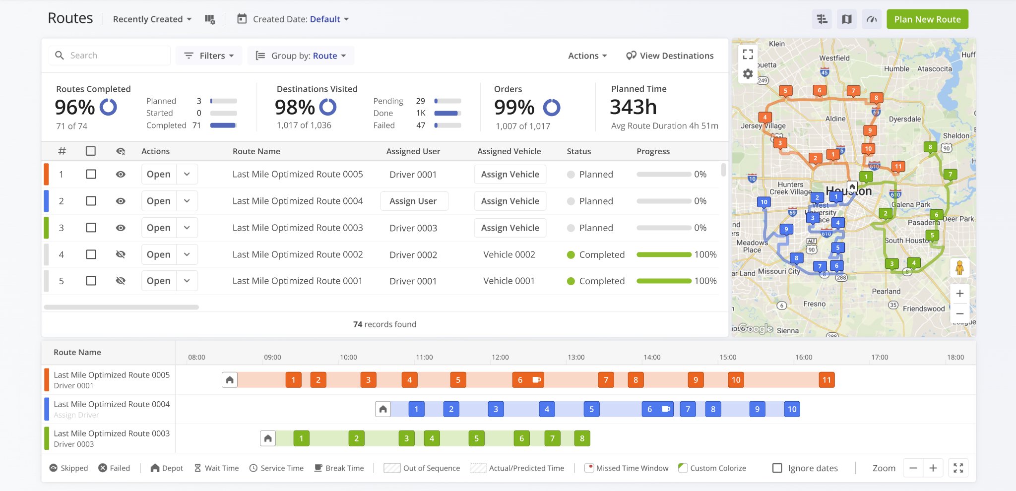 The Routes List is a customizable route database with multiple filter and grouping options, a real-time map, routes timeline, and more.