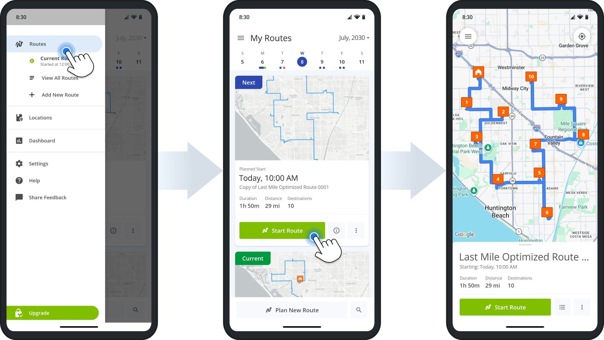 Open and load routes on the mobile Android Route Planner app to navigate and complete routes offline without an internet connection.