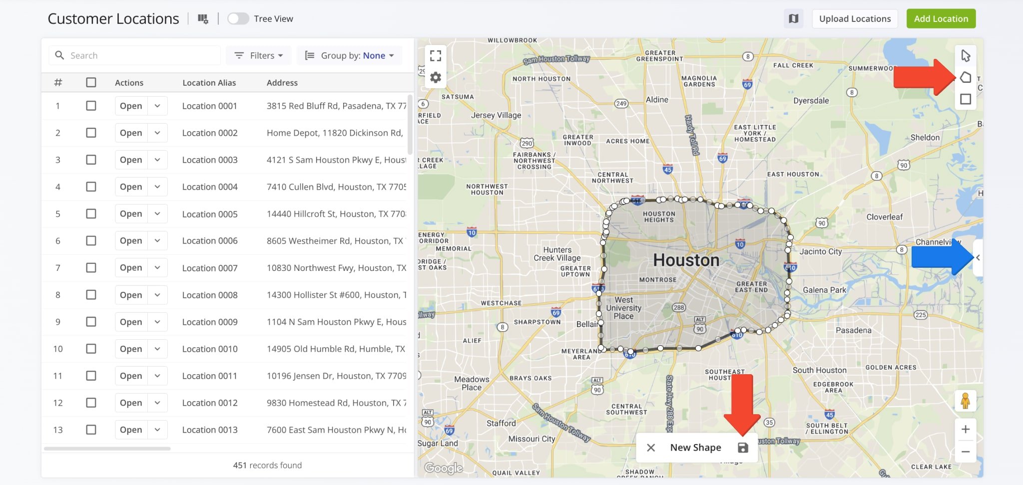 Use the map's drawing tools to create Route Territories or Avoidance Zones.