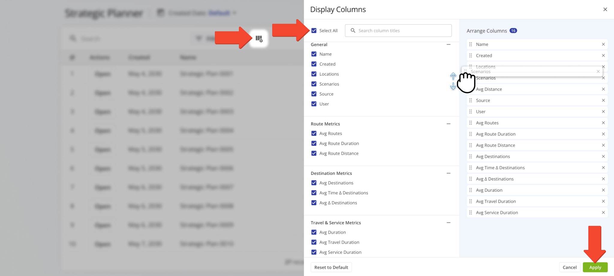 Customize the data columns on the Strategic Planner to see only the data relevant to your needs.