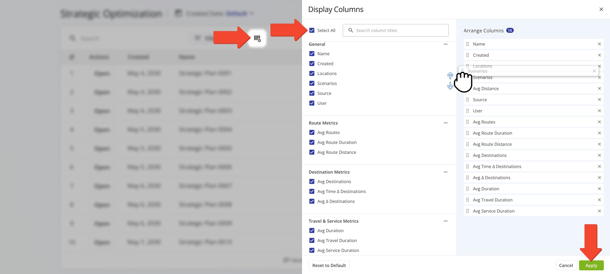 Customize the data columns on the Strategic Planner to see only the data relevant to your needs.