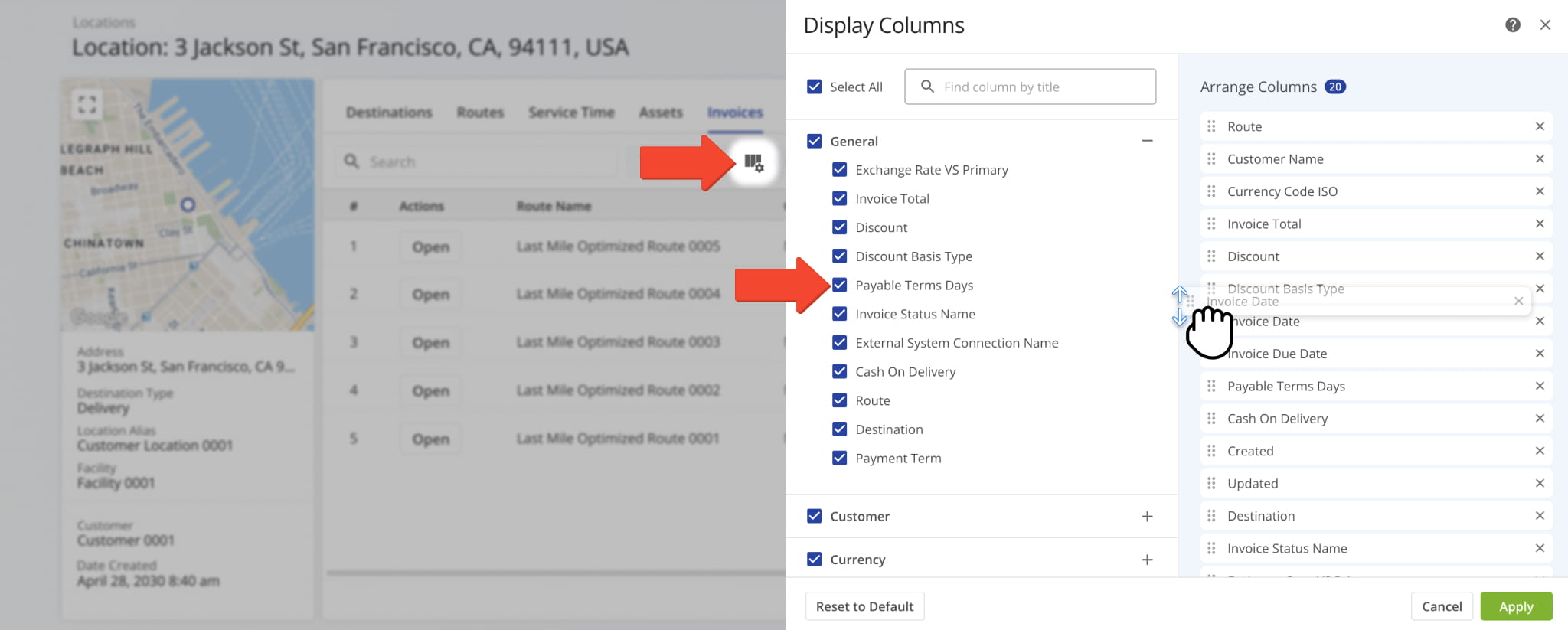 Select which data you wish to review in the Invoices tab.