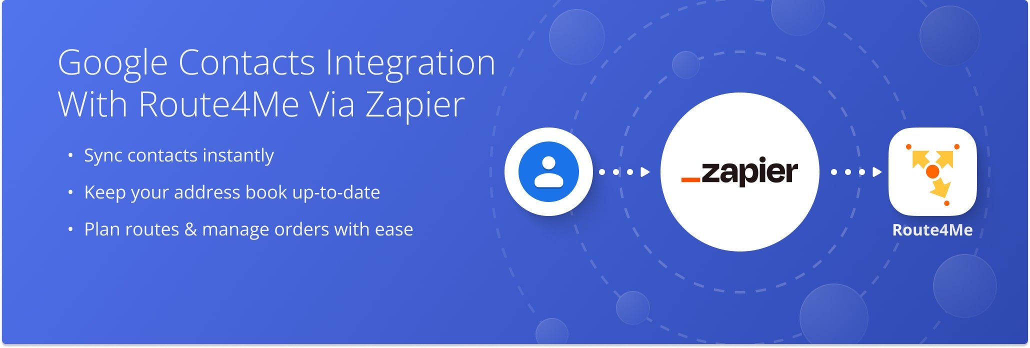 Sync Google Contacts with Route4Me via Zapier for automatic route planning.