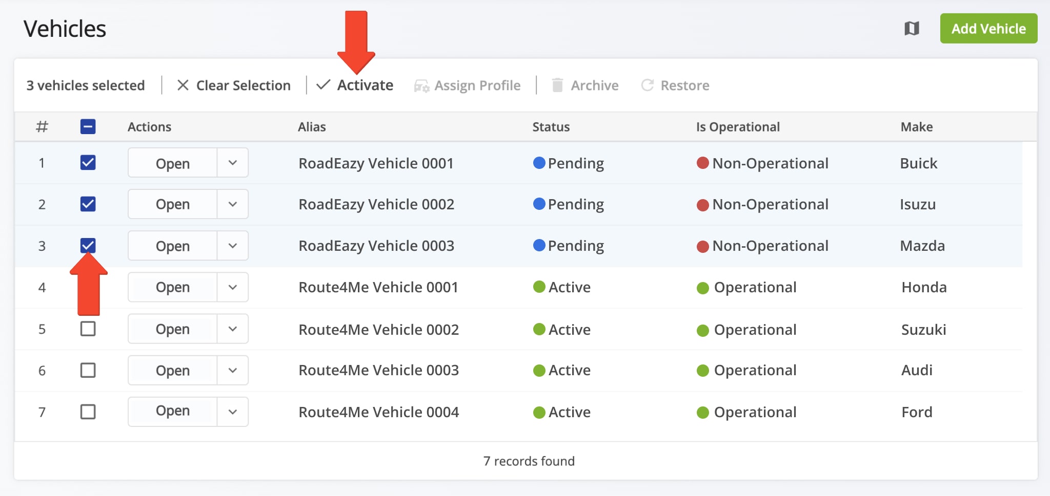 When connected to your Roadeazy account, all vehicles are automatically imported and synchronized with your Route4Me 