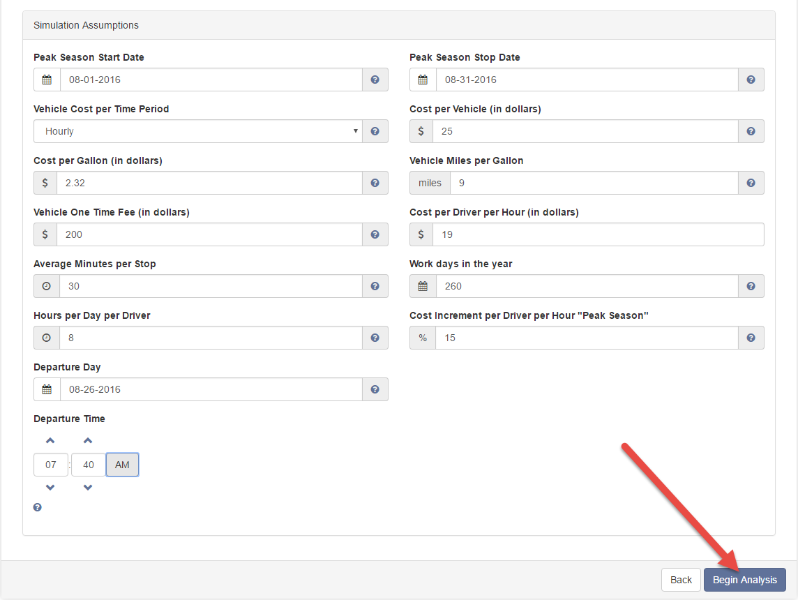 After you’re done filling in your assumptions, click Begin Analysis.