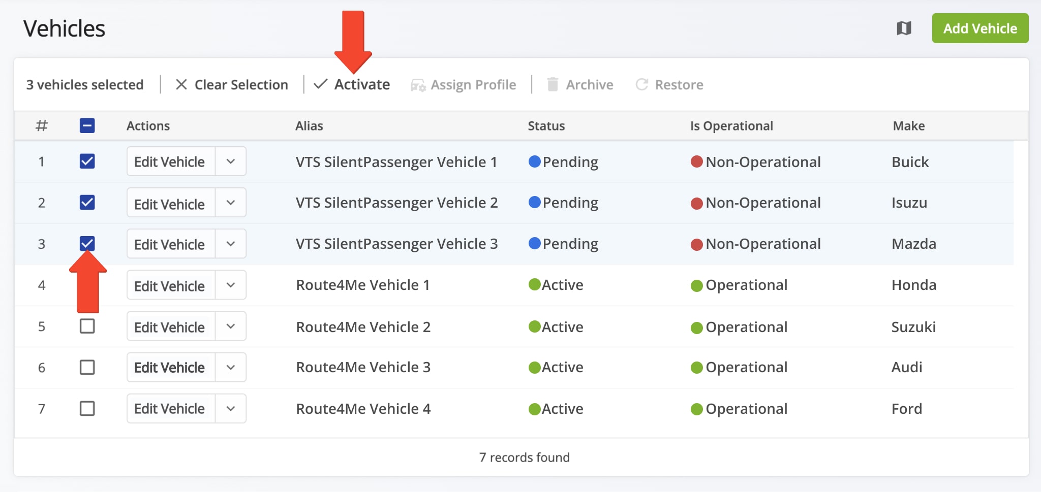 View and manage telematics vehicles in your Route4Me Vehicles page.