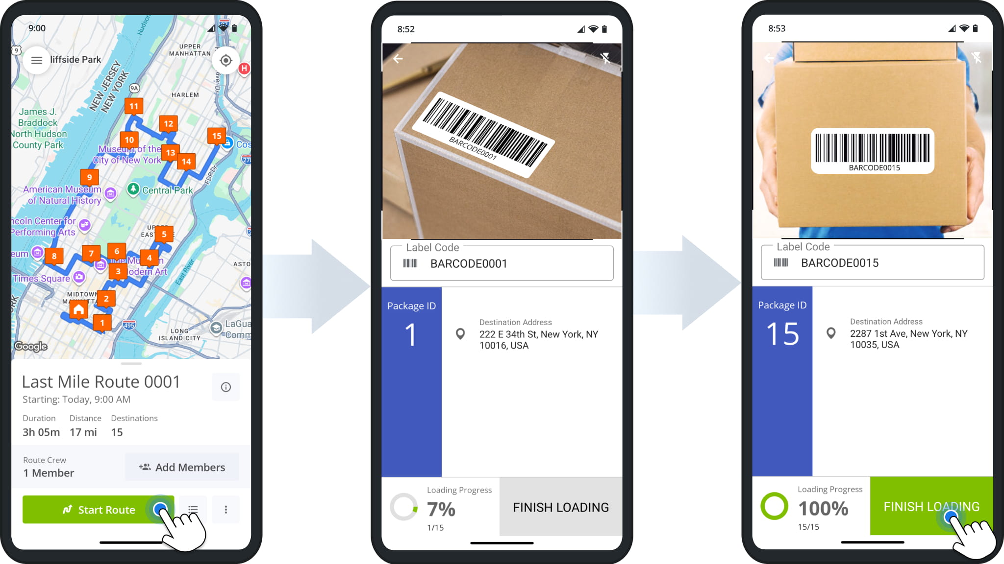 Whenever you need to scan barcodes, the Route4Me app will automatically open the label code scanner.