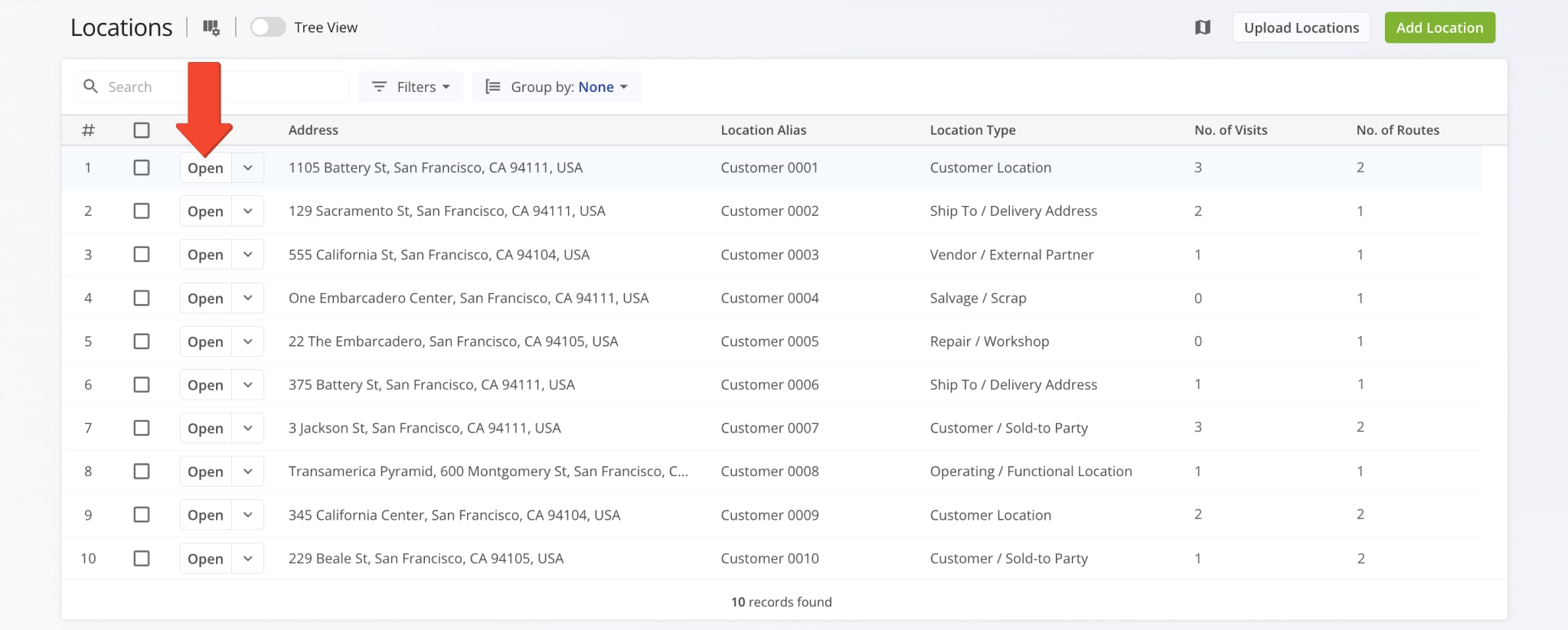 Open a Location Snapshot to view and manage detailed location data.