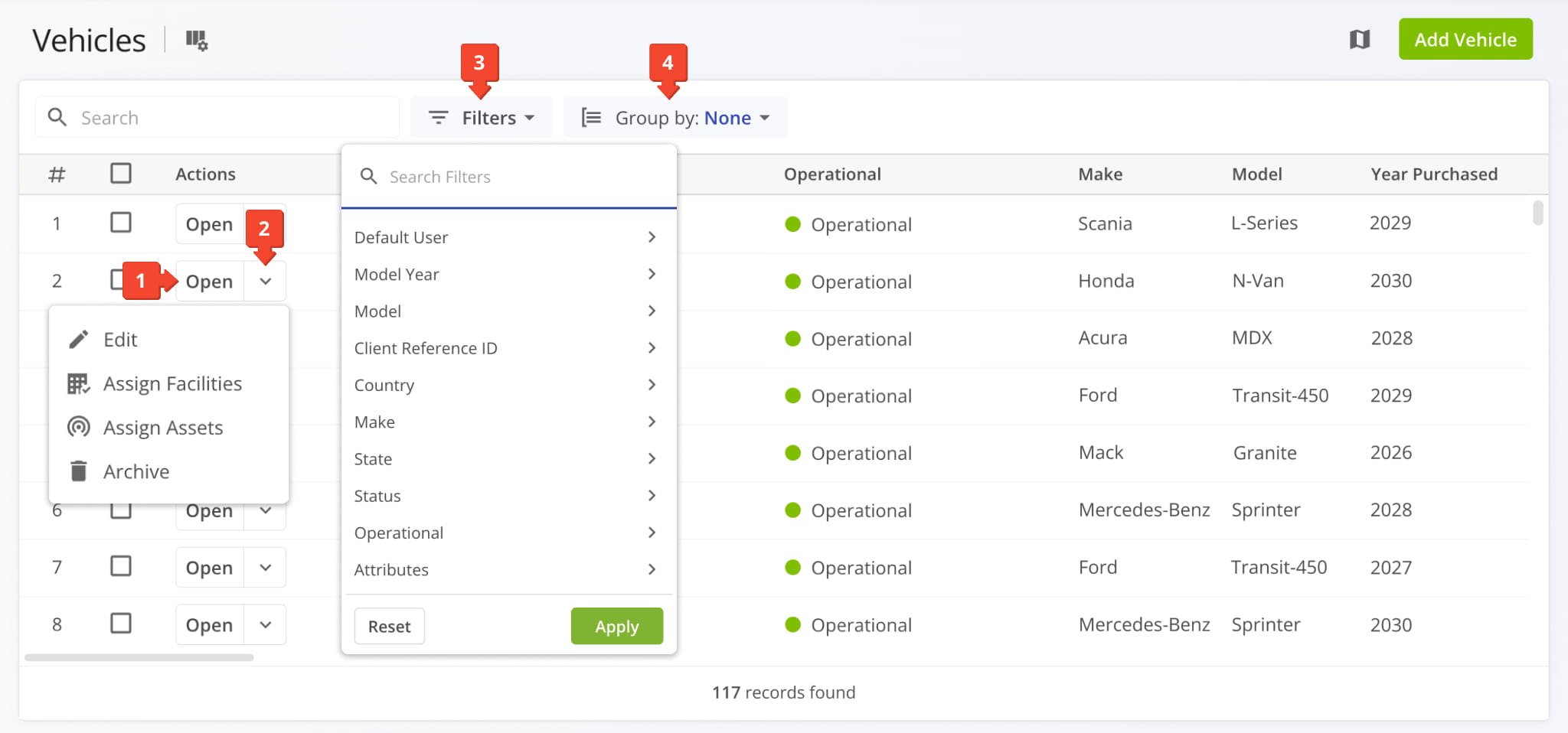 To view and manage vehicles in your Route4Me account, configure the setting in your Vehicles page.