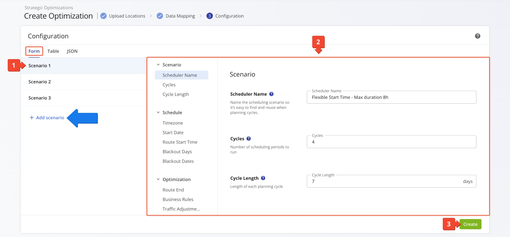 Once you've imported your data, you can configure optimization parameters for strategic cycle planning. The 'Configuration' will automatically open with the 'Form' tab selected.