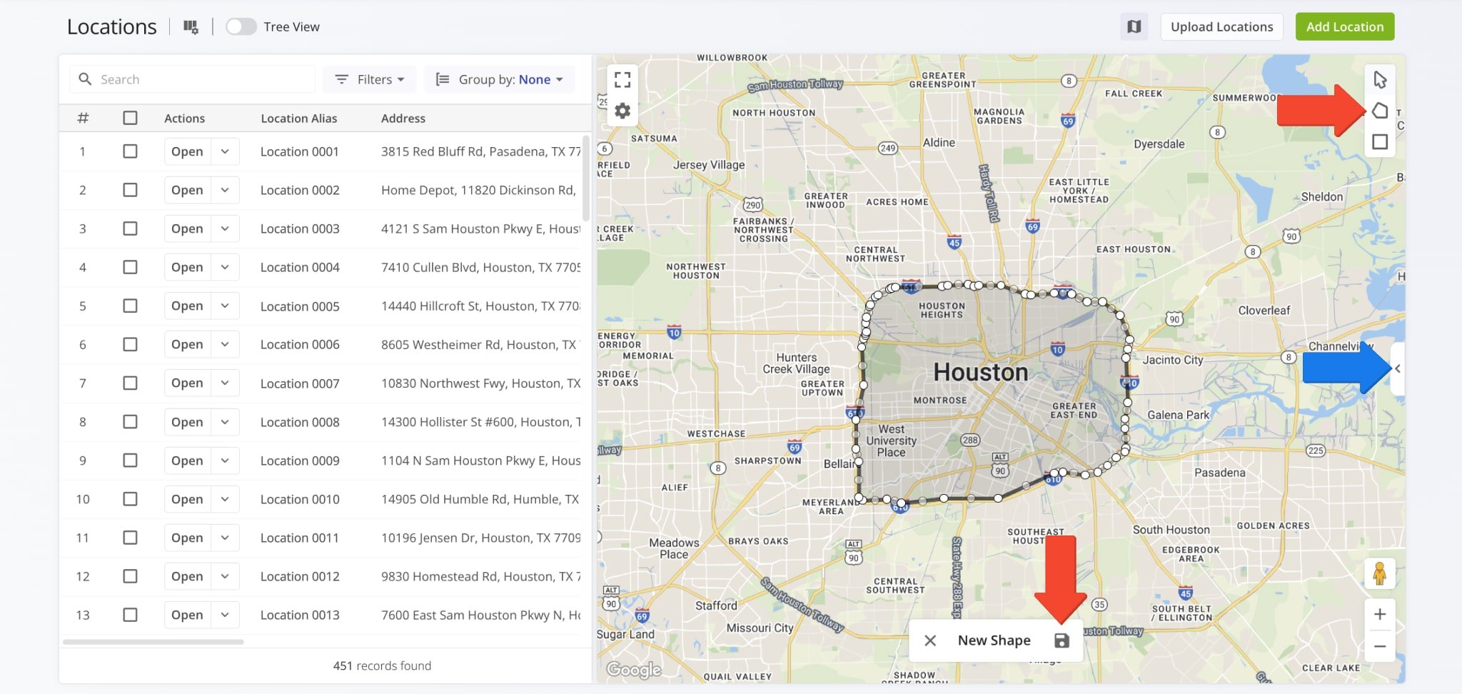 Use the map's drawing tools to create Route Territories or Avoidance Zones.