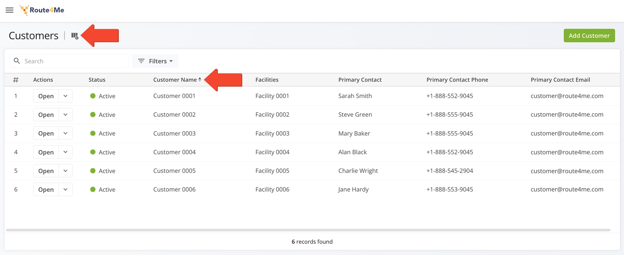 Adjust the order of data columns by clicking the Column Icon or use the Arrow Icon above a column to change the display order of the data.