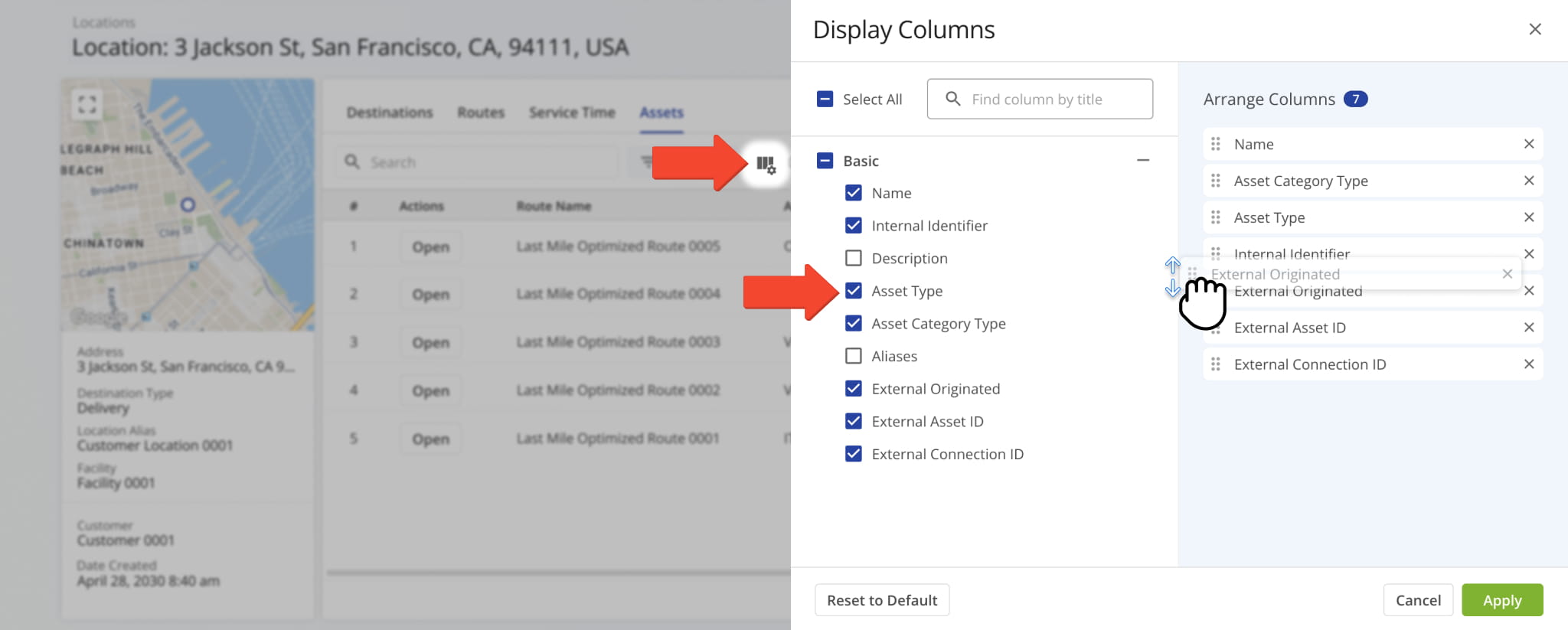 Customize the data that appears in the Assets data table.